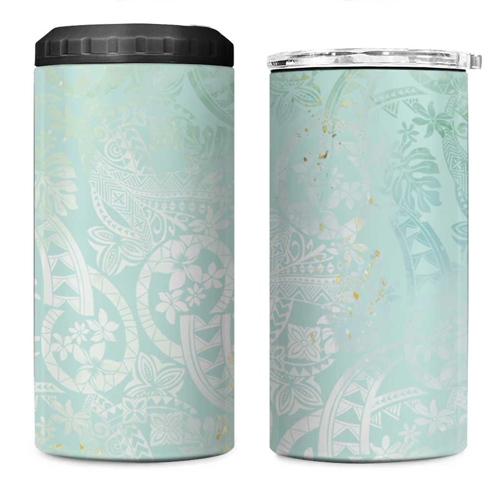 Polynesian Tiare Monstera Seafoam Green 4 in 1 Can Cooler Tumbler Liquid Style - Polynesian Pride
