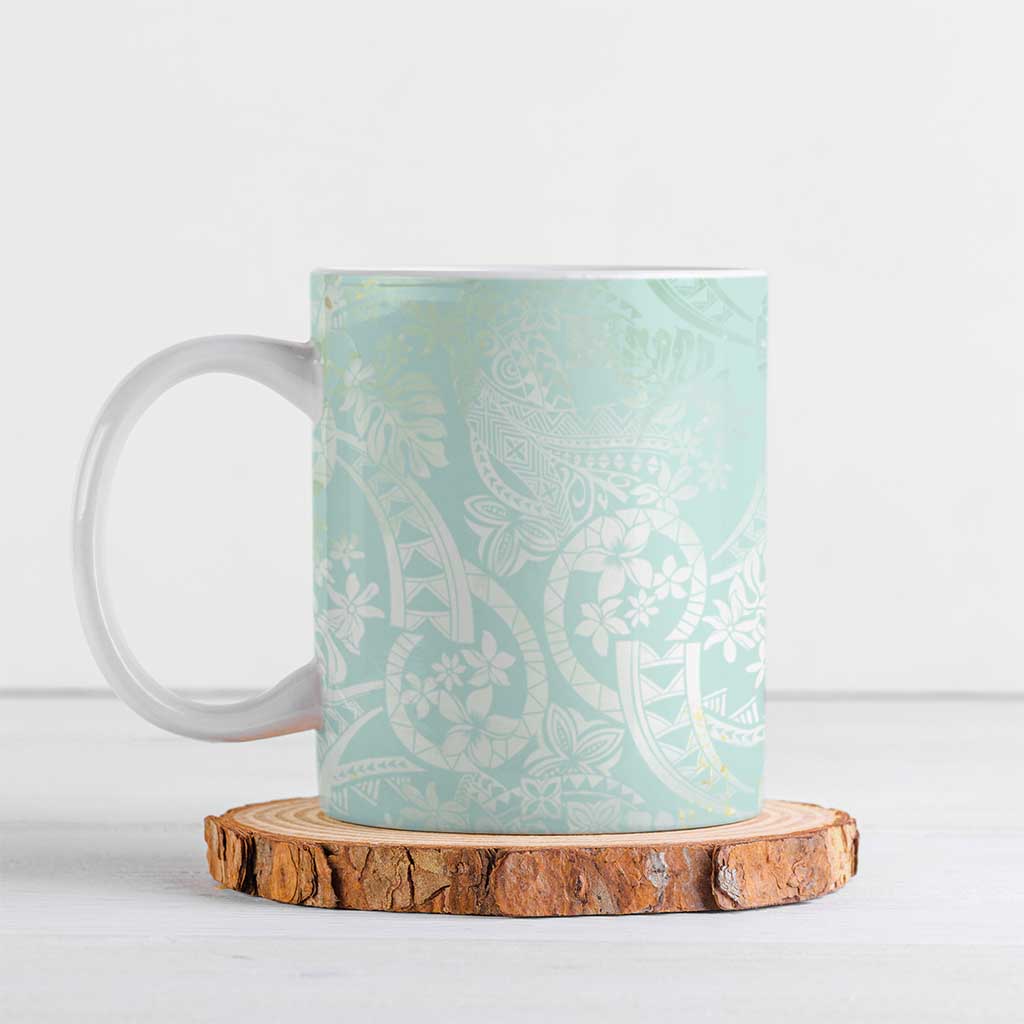 Polynesian Tiare Monstera Seafoam Green Ceramic Mug Liquid Style LT01 Green - Polynesian Pride
