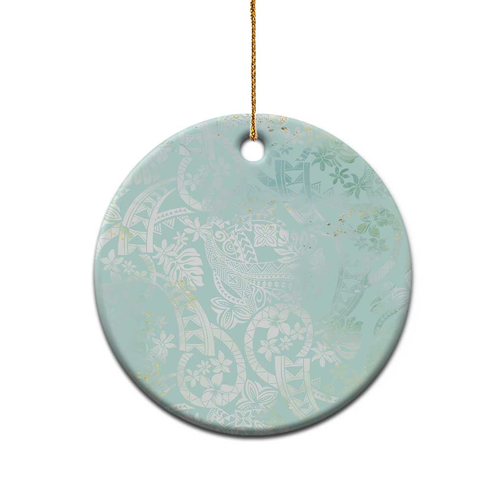 Polynesian Tiare Monstera Seafoam Green Ceramic Ornament Liquid Style - Polynesian Pride