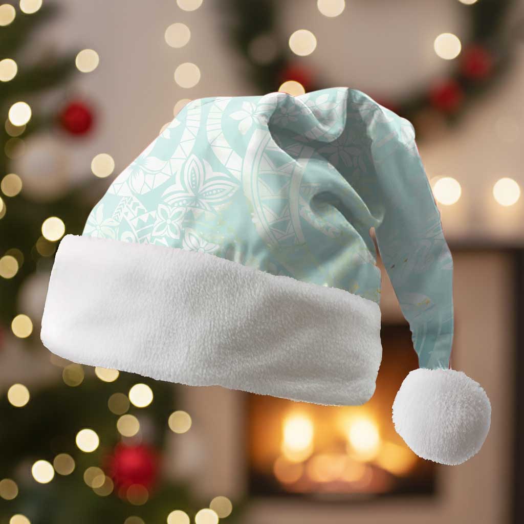 Polynesian Tiare Monstera Seafoam Green Christmas Santa Hat Liquid Style - Polynesian Pride