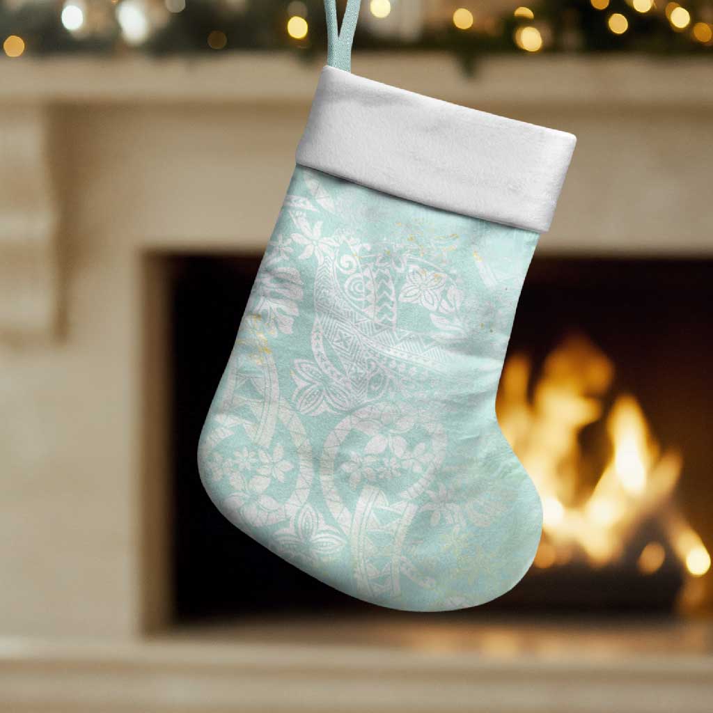 Polynesian Tiare Monstera Seafoam Green Christmas Stocking Liquid Style - Polynesian Pride