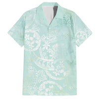 Polynesian Tiare Monstera Seafoam Green Family Matching Short Sleeve Bodycon Dress and Hawaiian Shirt Liquid Style - Polynesian Pride