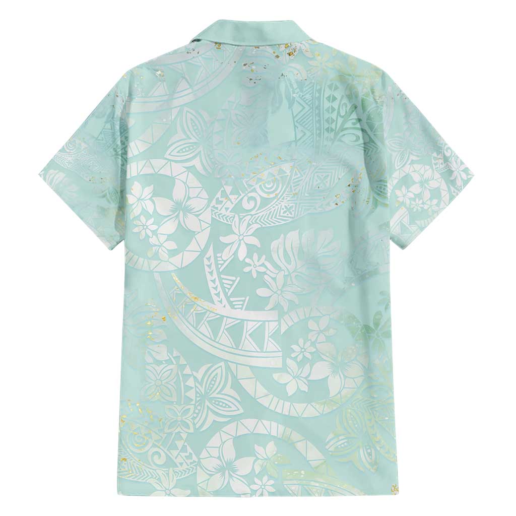 Polynesian Tiare Monstera Seafoam Green Family Matching Short Sleeve Bodycon Dress and Hawaiian Shirt Liquid Style - Polynesian Pride