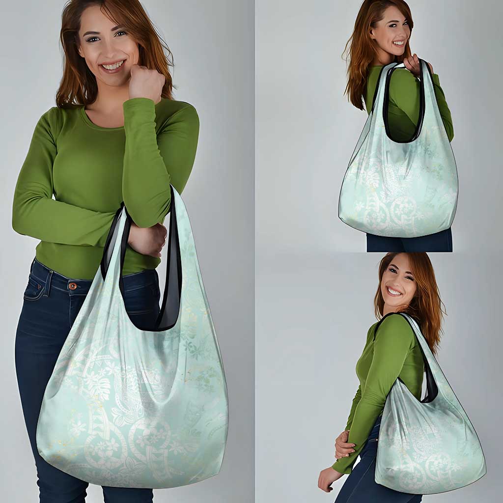 Polynesian Tiare Monstera Seafoam Green Grocery Bag Liquid Style - Polynesian Pride