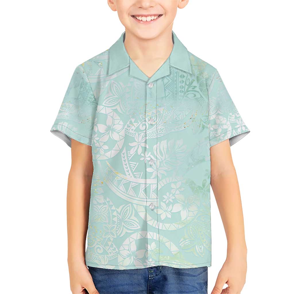 Polynesian Tiare Monstera Seafoam Green Kid Hawaiian Shirt Liquid Style - Polynesian Pride