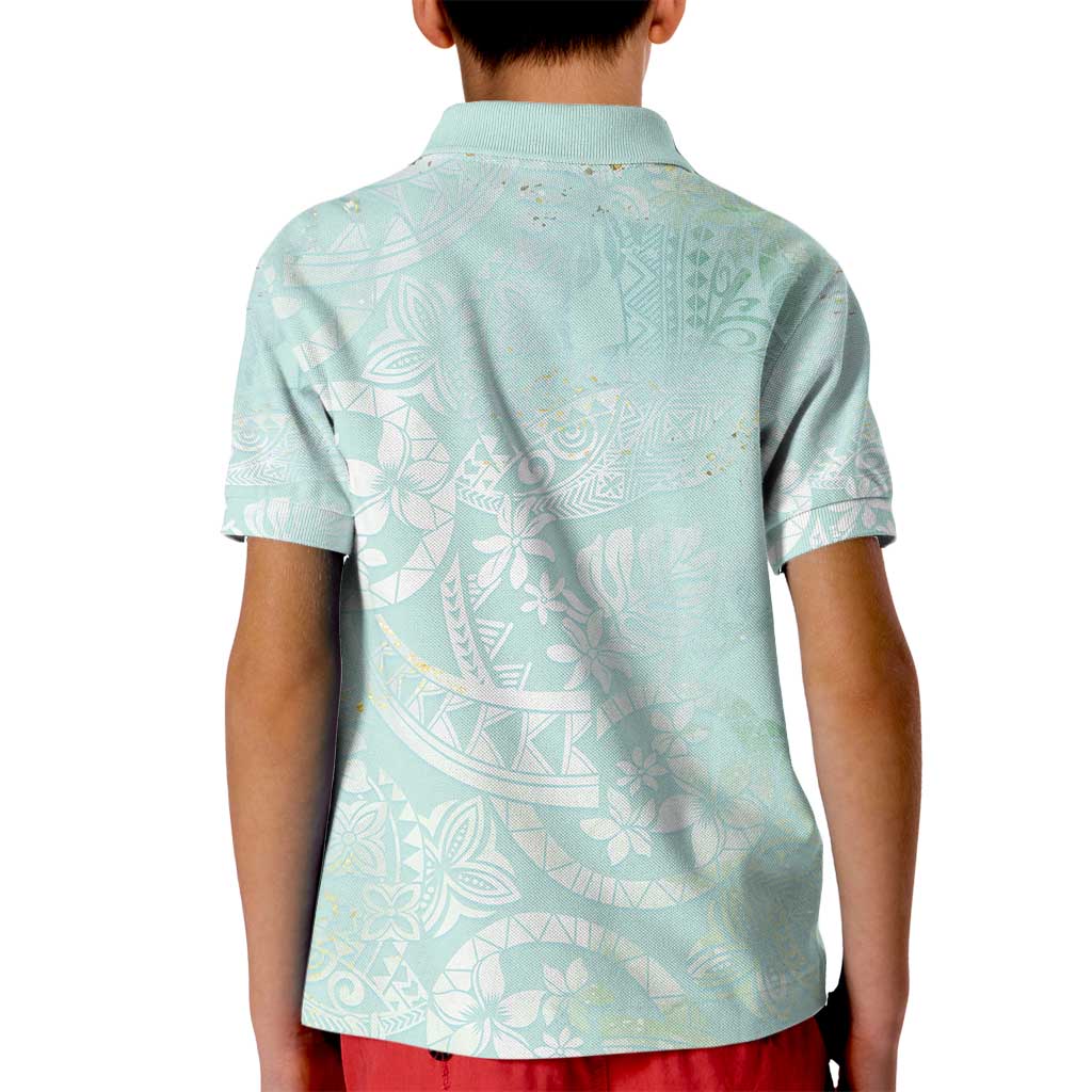 Polynesian Tiare Monstera Seafoam Green Kid Polo Shirt Liquid Style - Polynesian Pride