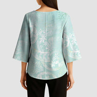 Polynesian Tiare Monstera Seafoam Green Kimono Sleeve Blouse Liquid Style - Polynesian Pride