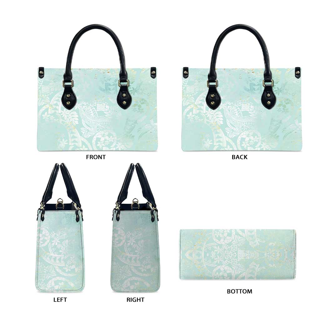 Polynesian Tiare Monstera Seafoam Green Leather Bag Liquid Style - Polynesian Pride