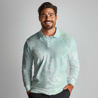 Polynesian Tiare Monstera Seafoam Green Long Sleeve Polo Shirt Liquid Style - Polynesian Pride