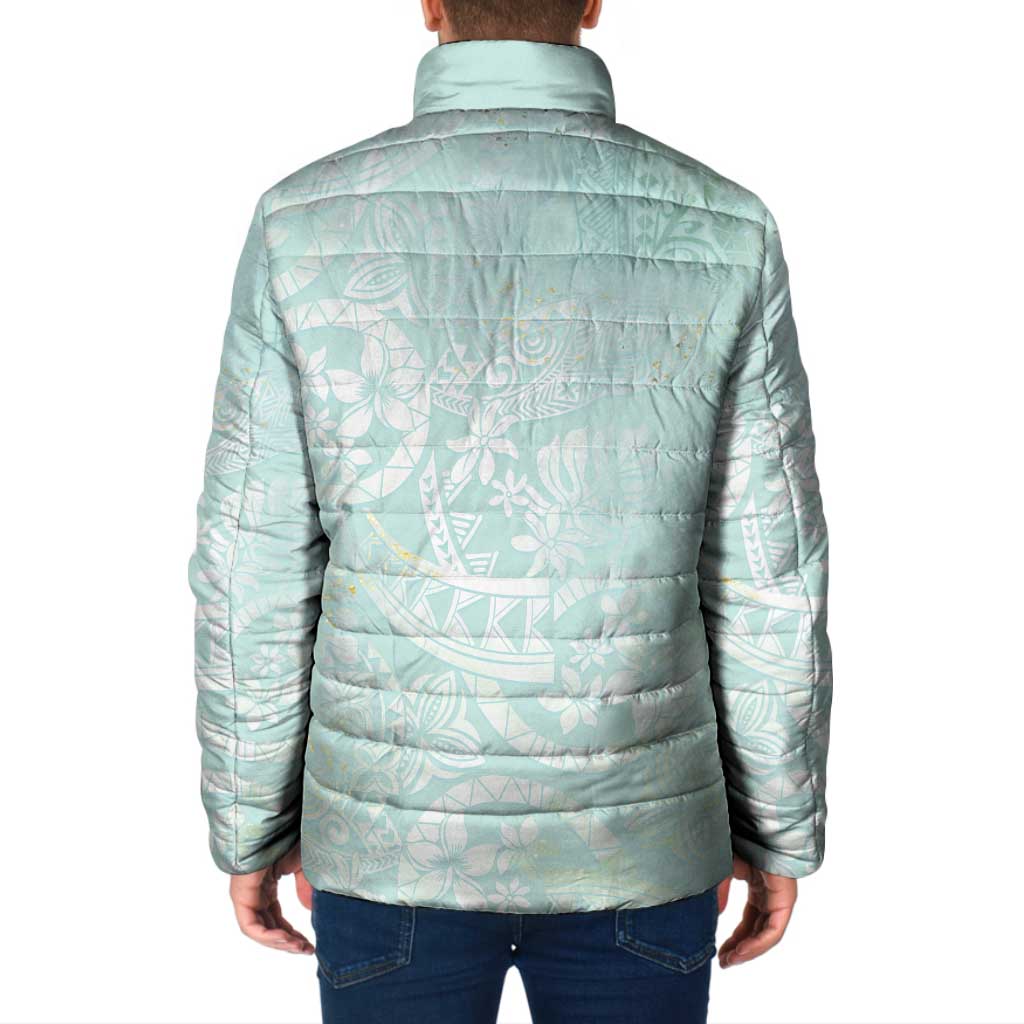 Polynesian Tiare Monstera Seafoam Green Padded Jacket Liquid Style - Polynesian Pride