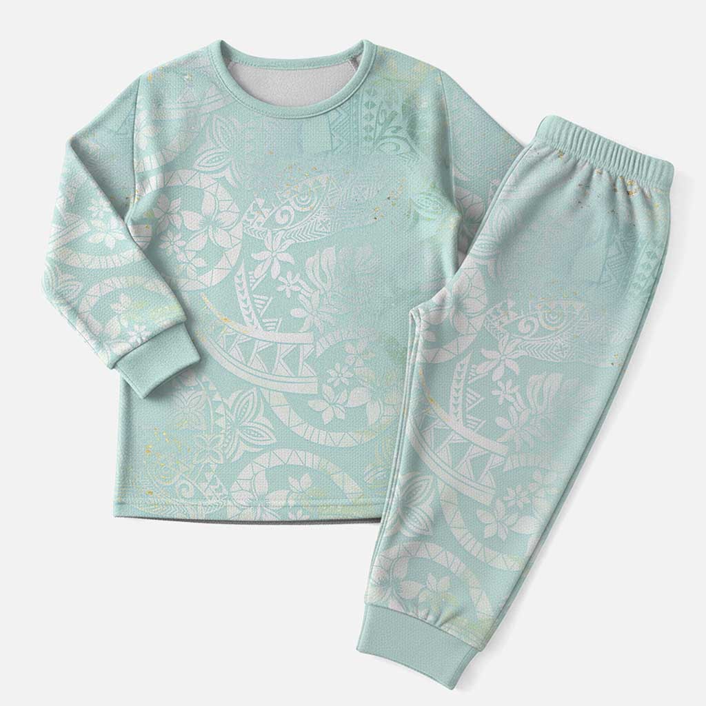 Polynesian Tiare Monstera Seafoam Green Christmas Pajama Set Liquid Style - Polynesian Pride