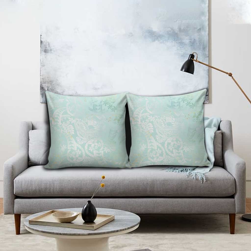 Polynesian Tiare Monstera Seafoam Green Pillow Cover Liquid Style - Polynesian Pride