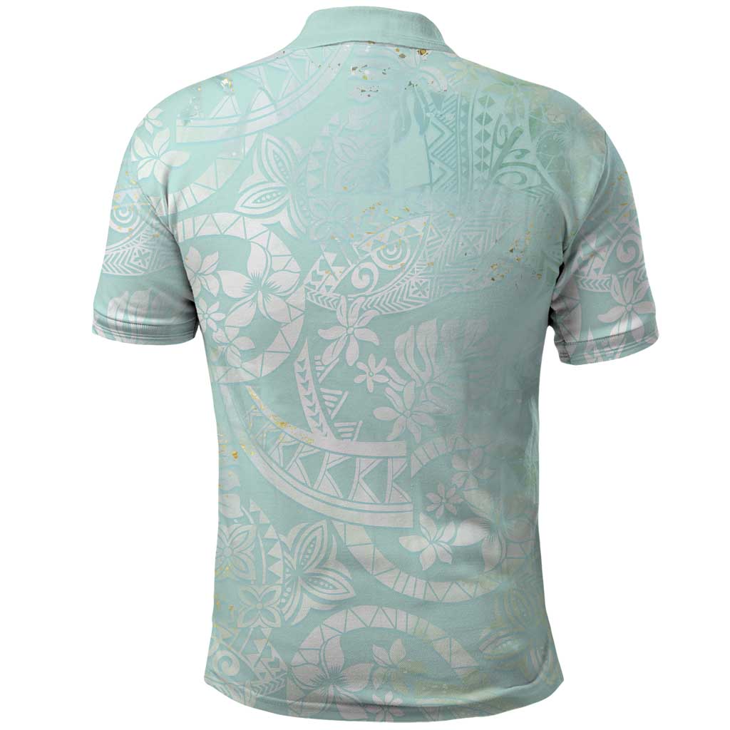 Polynesian Tiare Monstera Seafoam Green Polo Shirt Liquid Style - Polynesian Pride