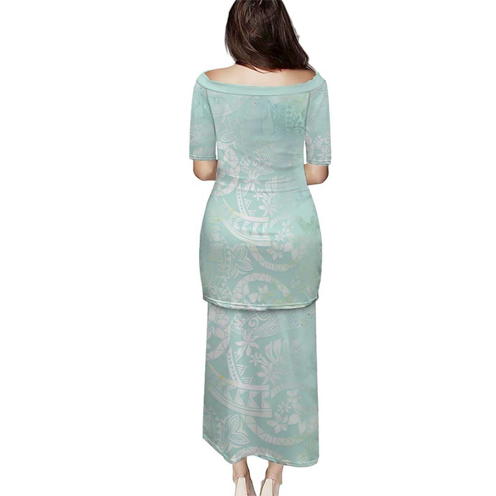 Polynesian Tiare Monstera Seafoam Green Puletasi Liquid Style - Polynesian Pride