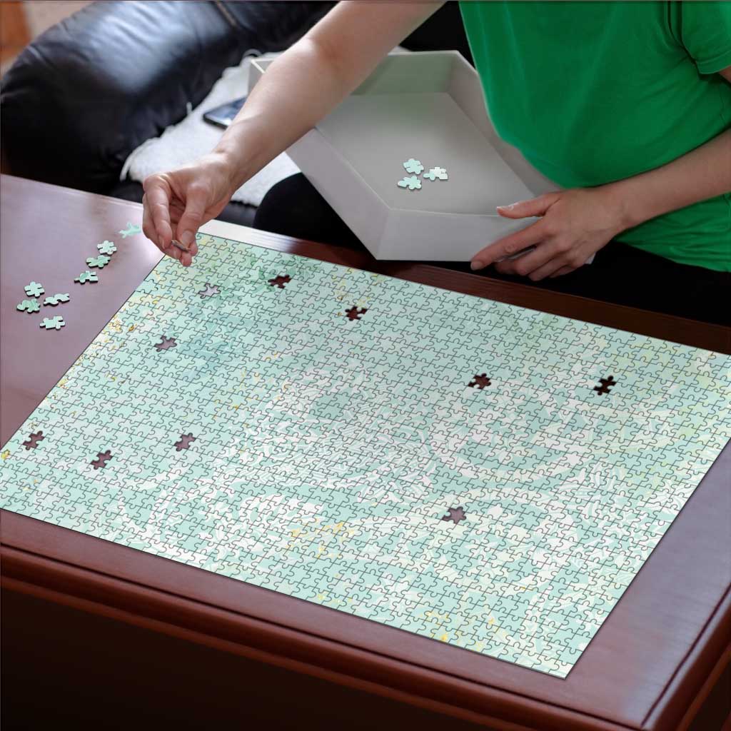 Polynesian Tiare Monstera Seafoam Green Puzzle Liquid Style - Polynesian Pride