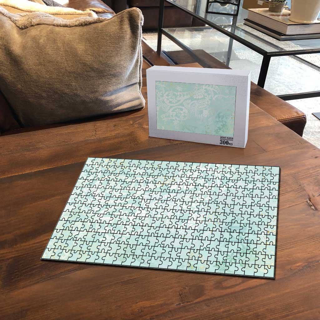 Polynesian Tiare Monstera Seafoam Green Puzzle Liquid Style - Polynesian Pride