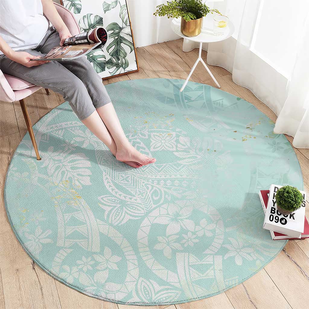 Polynesian Tiare Monstera Seafoam Green Round Carpet Liquid Style - Polynesian Pride