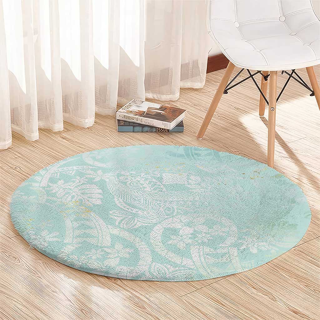 Polynesian Tiare Monstera Seafoam Green Round Carpet Liquid Style - Polynesian Pride