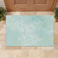 Polynesian Tiare Monstera Seafoam Green Rubber Doormat Liquid Style - Polynesian Pride