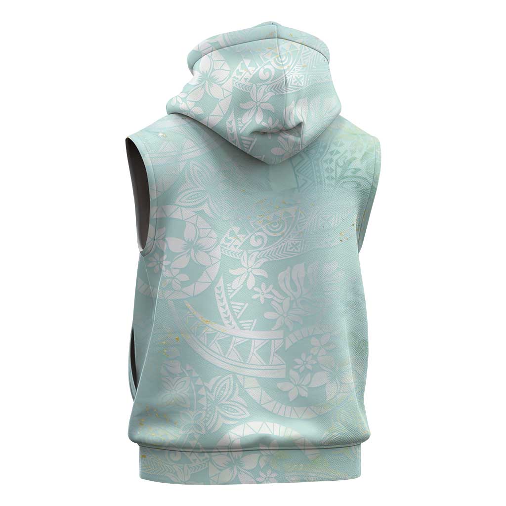 Polynesian Tiare Monstera Seafoam Green Sleeveless Zip Hoodie Liquid Style - Polynesian Pride