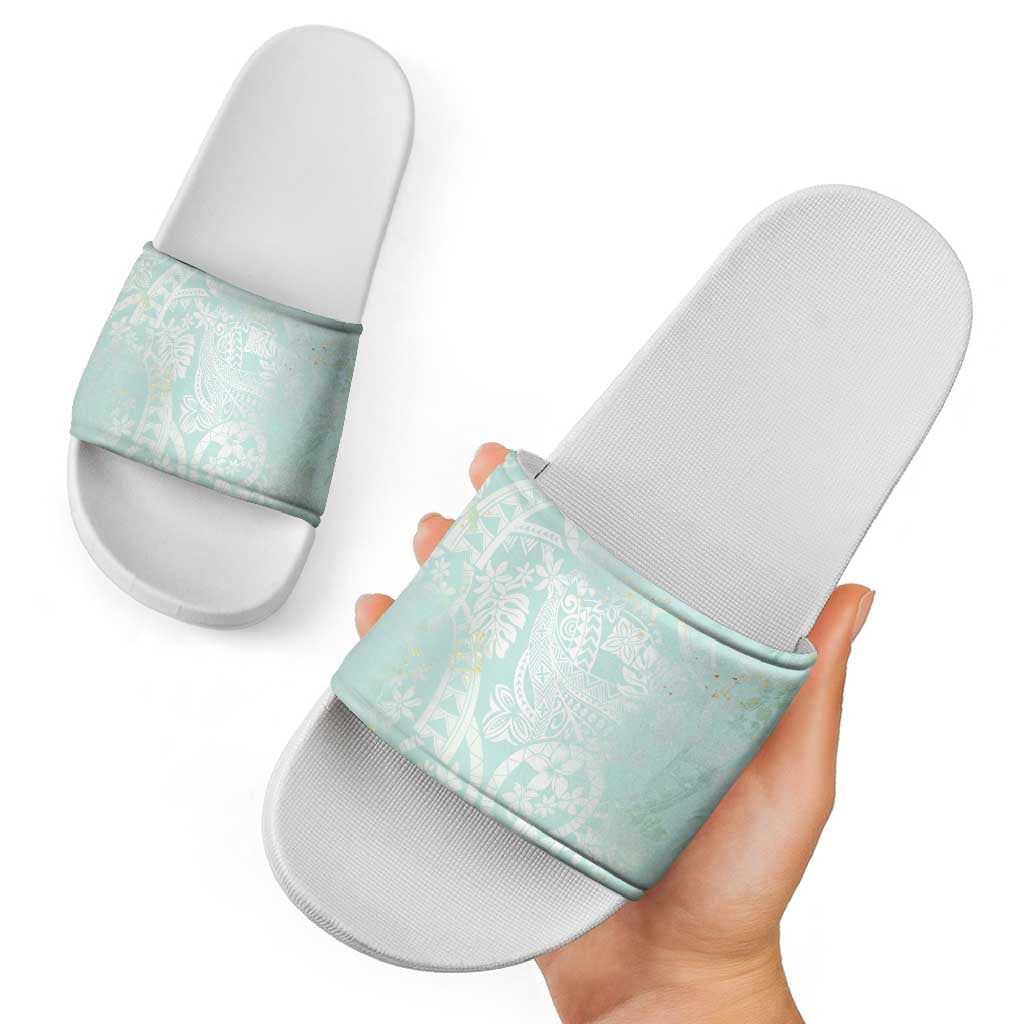 Polynesian Tiare Monstera Seafoam Green Slide Sandals Liquid Style - Polynesian Pride