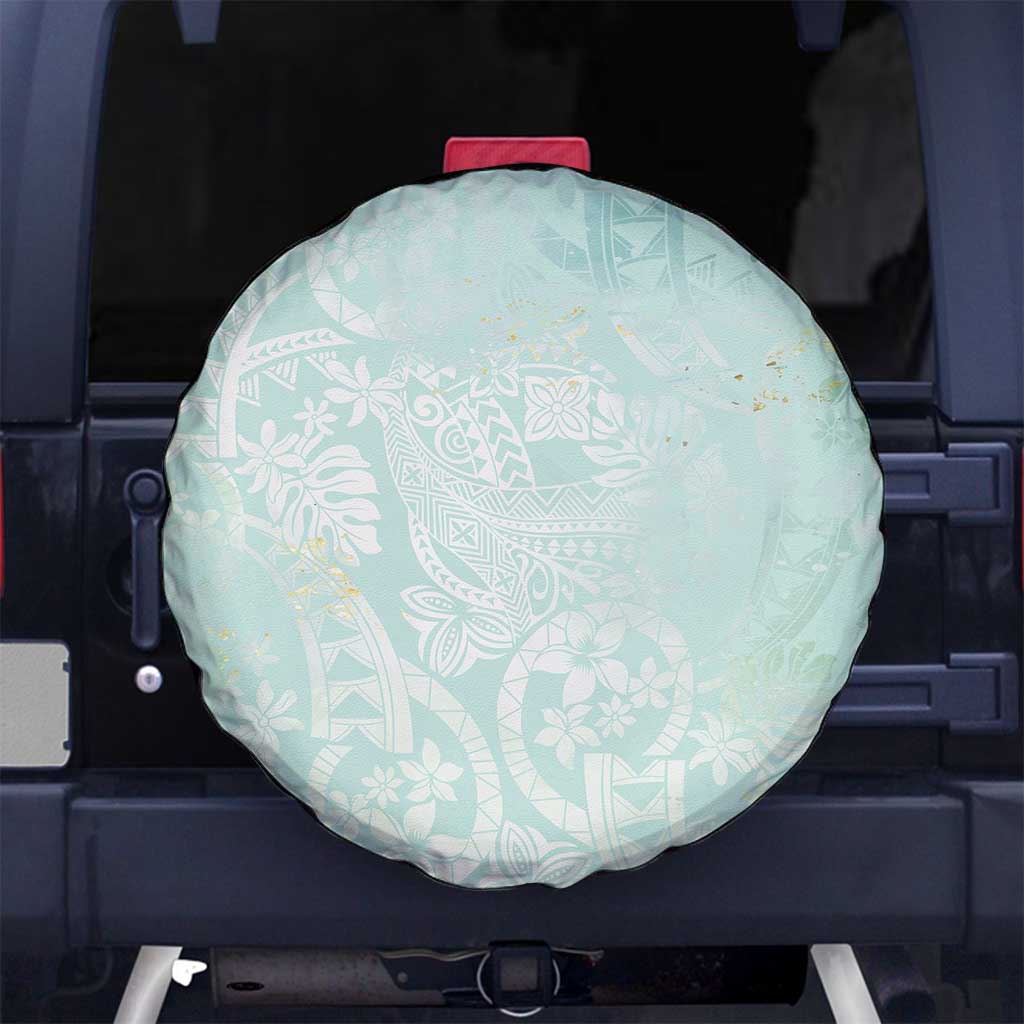 Polynesian Tiare Monstera Seafoam Green Spare Tire Cover Liquid Style - Polynesian Pride