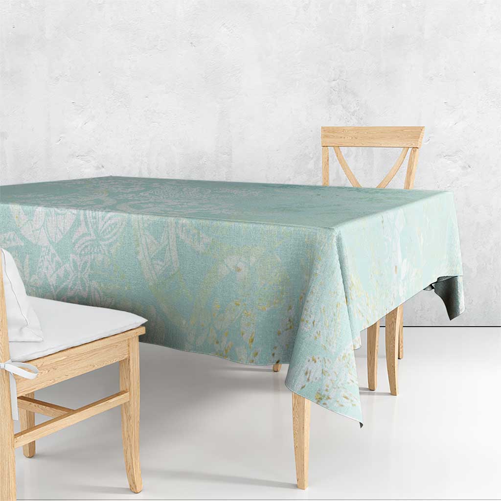 Polynesian Tiare Monstera Seafoam Green Tablecloth Liquid Style - Polynesian Pride