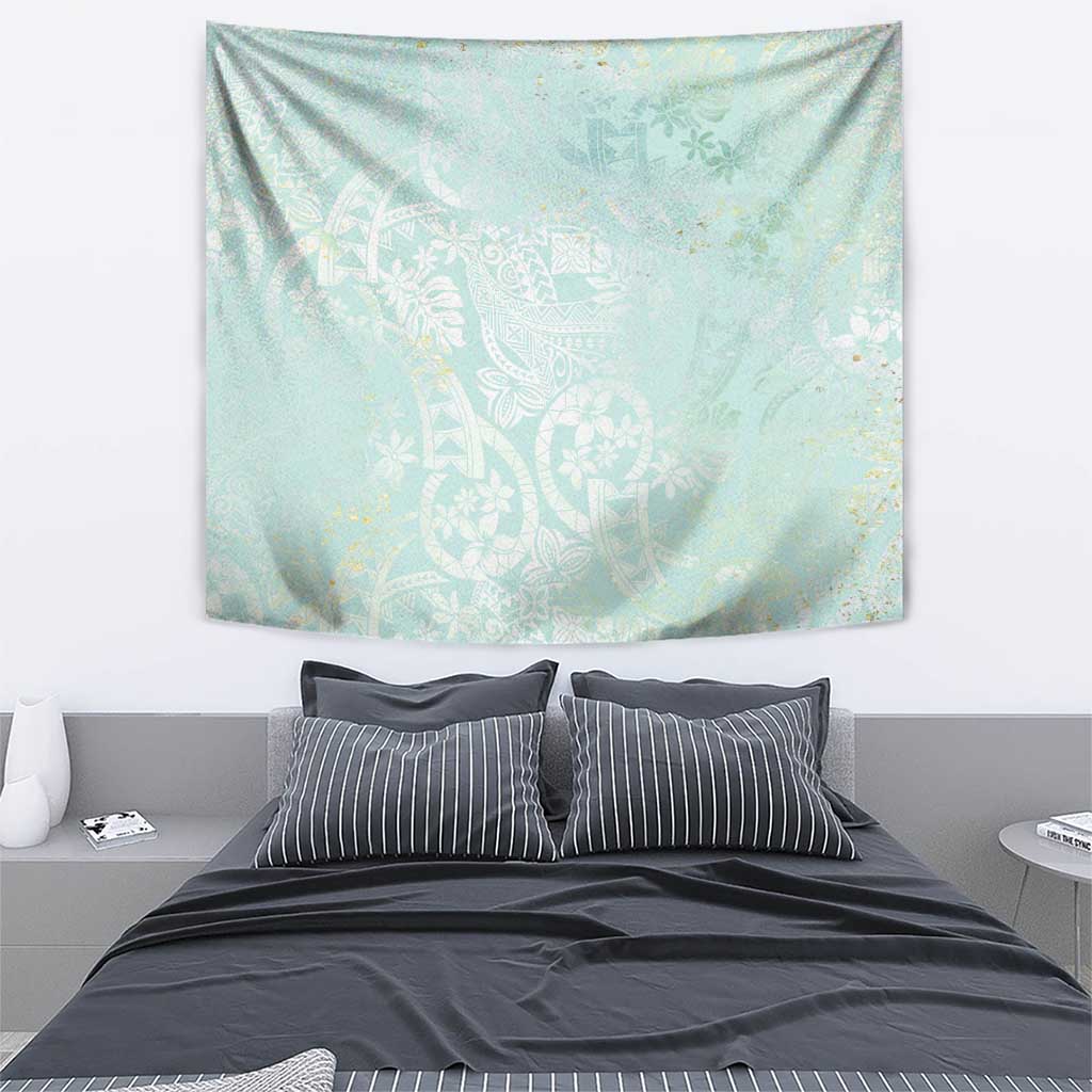 Polynesian Tiare Monstera Seafoam Green Tapestry Liquid Style - Polynesian Pride