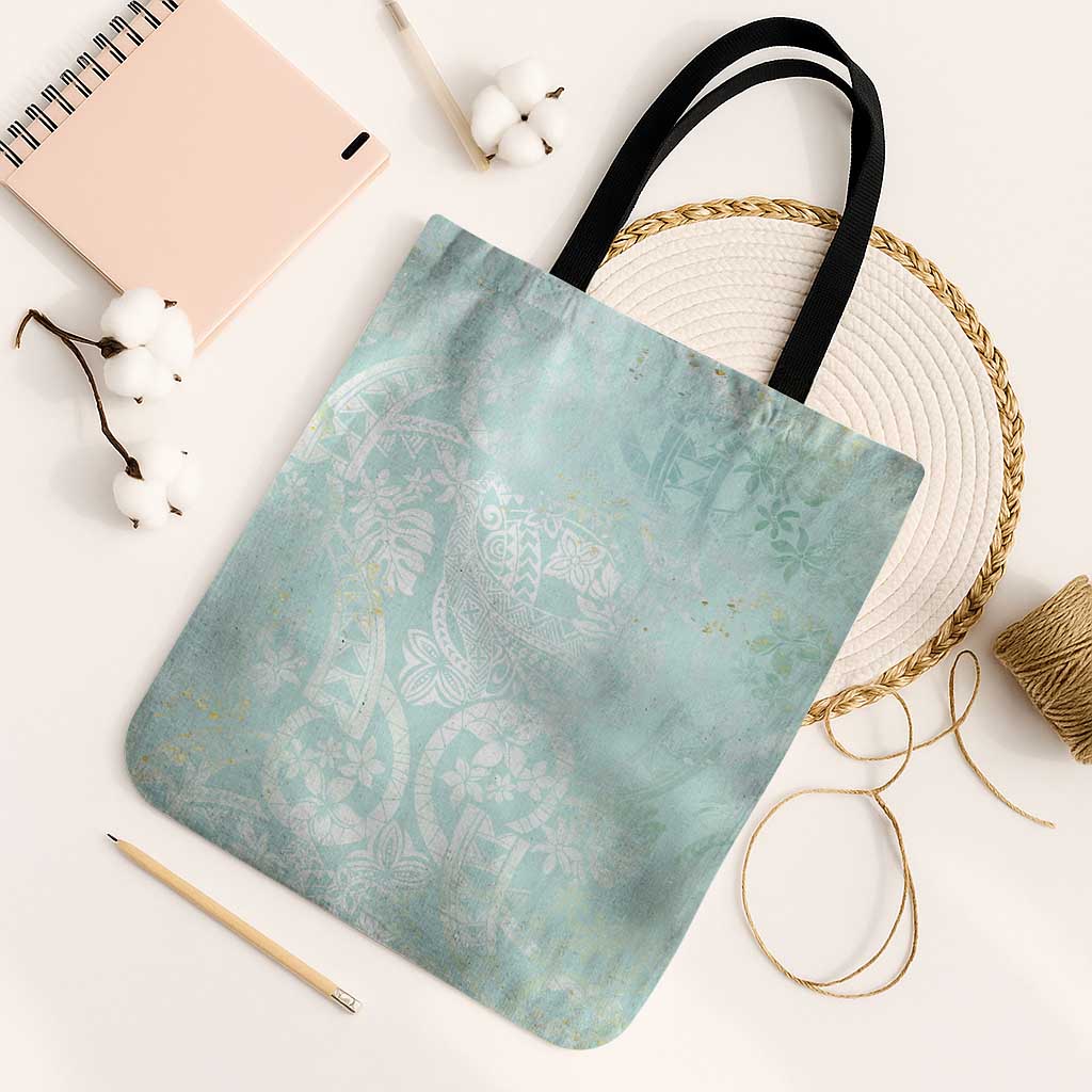 Polynesian Tiare Monstera Seafoam Green Tote Bag Liquid Style - Polynesian Pride