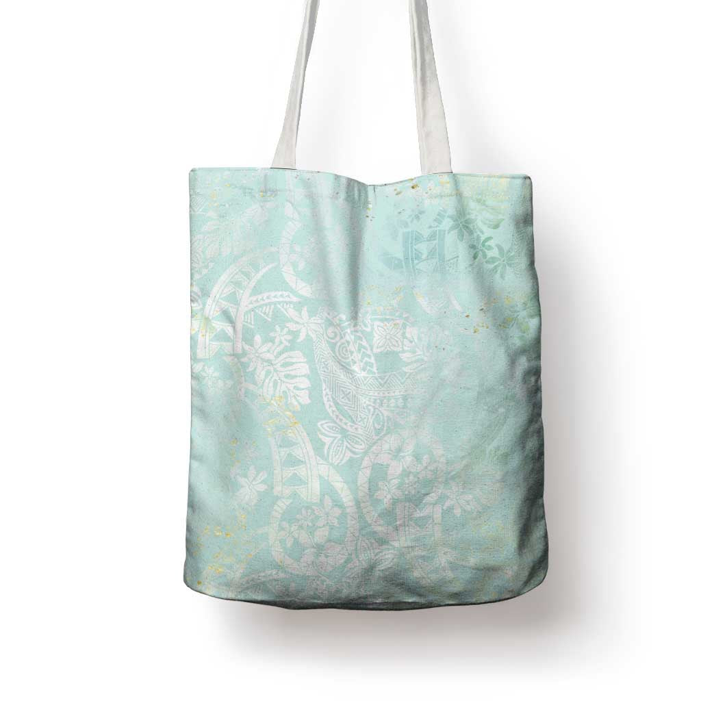 Polynesian Tiare Monstera Seafoam Green Tote Bag Liquid Style - Polynesian Pride
