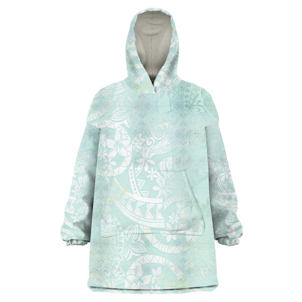 Polynesian Tiare Monstera Seafoam Green Wearable Blanket Hoodie Liquid Style - Polynesian Pride