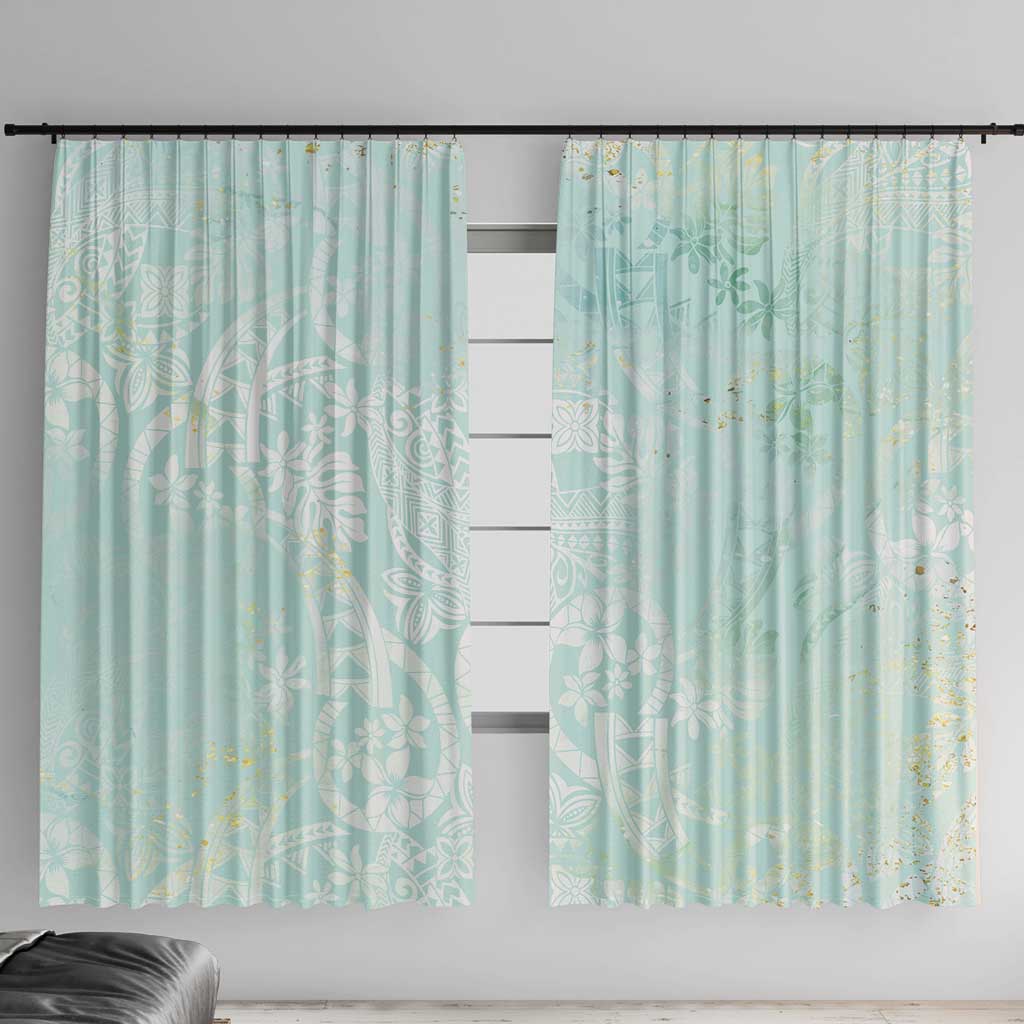 Polynesian Tiare Monstera Seafoam Green Window Curtain Liquid Style - Polynesian Pride