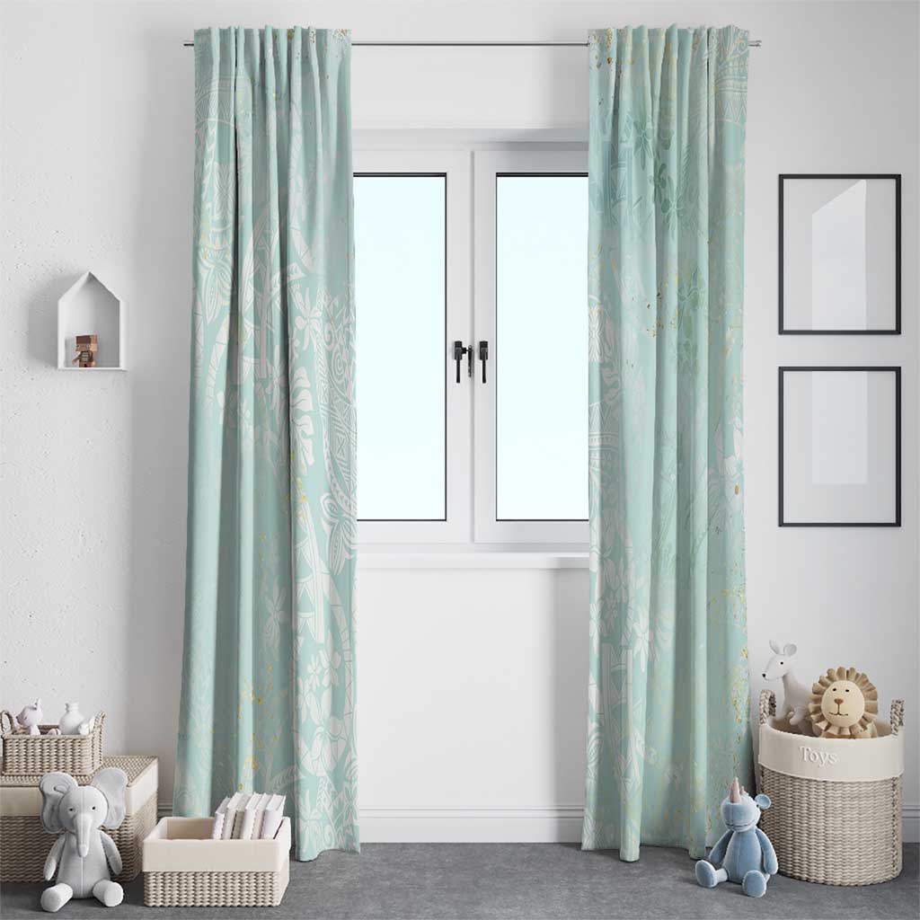 Polynesian Tiare Monstera Seafoam Green Window Curtain Liquid Style - Polynesian Pride