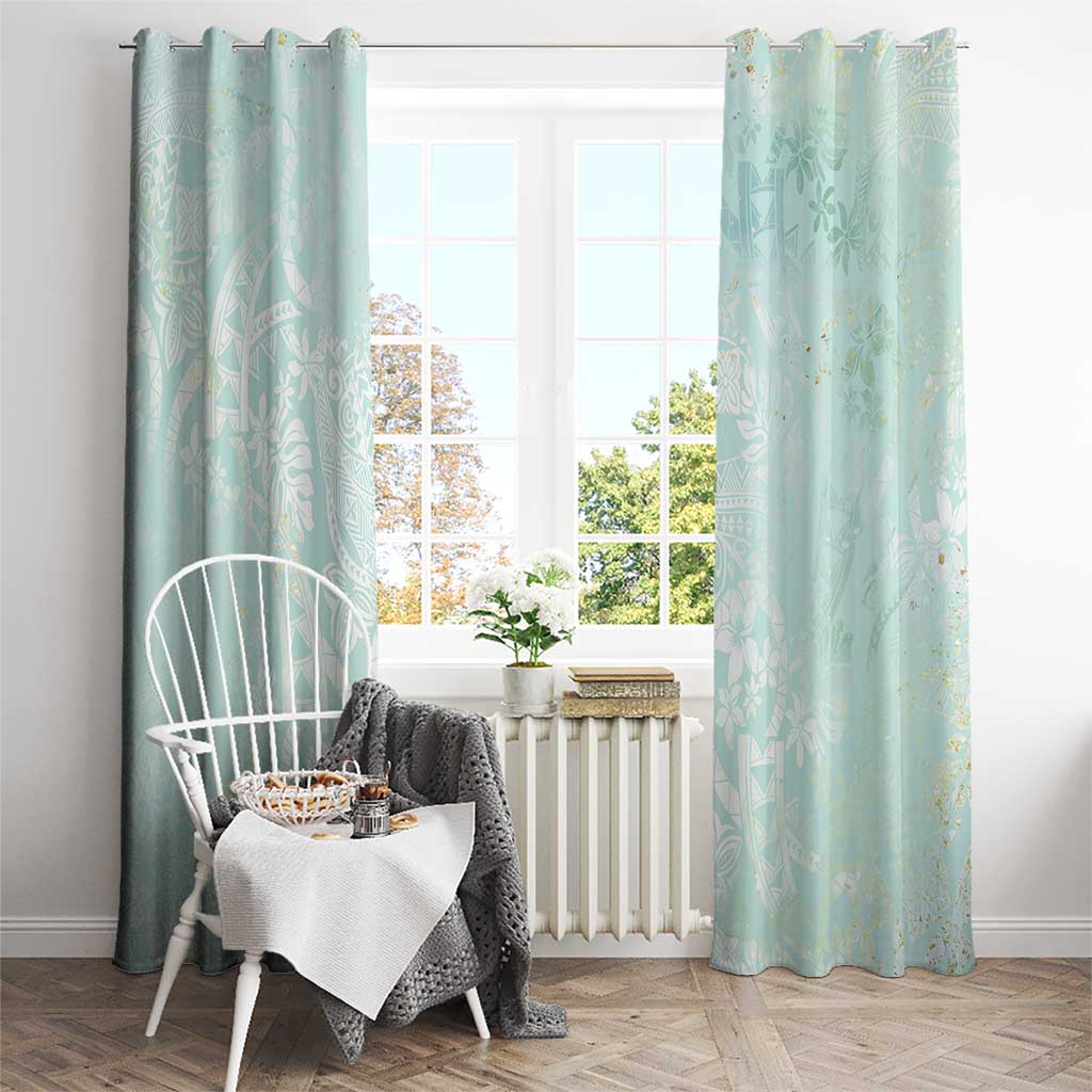 Polynesian Tiare Monstera Seafoam Green Window Curtain Liquid Style - Polynesian Pride