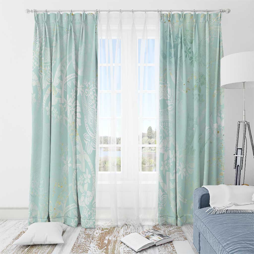 Polynesian Tiare Monstera Seafoam Green Window Curtain Liquid Style - Polynesian Pride