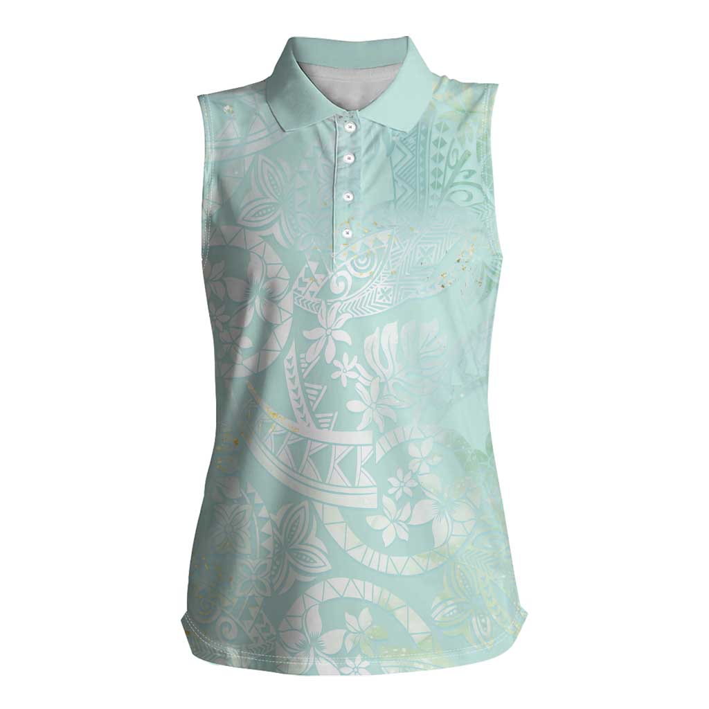 Polynesian Tiare Monstera Seafoam Green Women Sleeveless Polo Shirt Liquid Style - Polynesian Pride