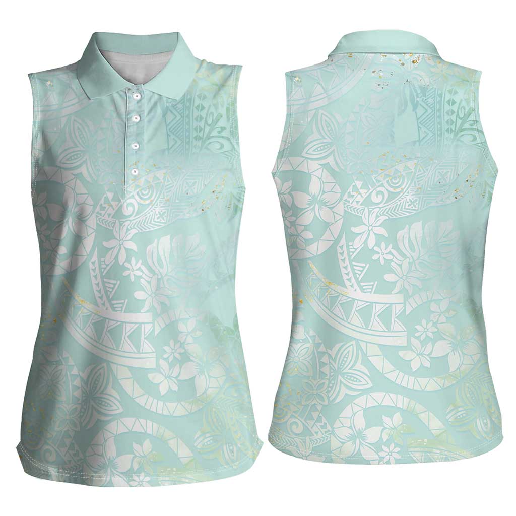 Polynesian Tiare Monstera Seafoam Green Women Sleeveless Polo Shirt Liquid Style - Polynesian Pride