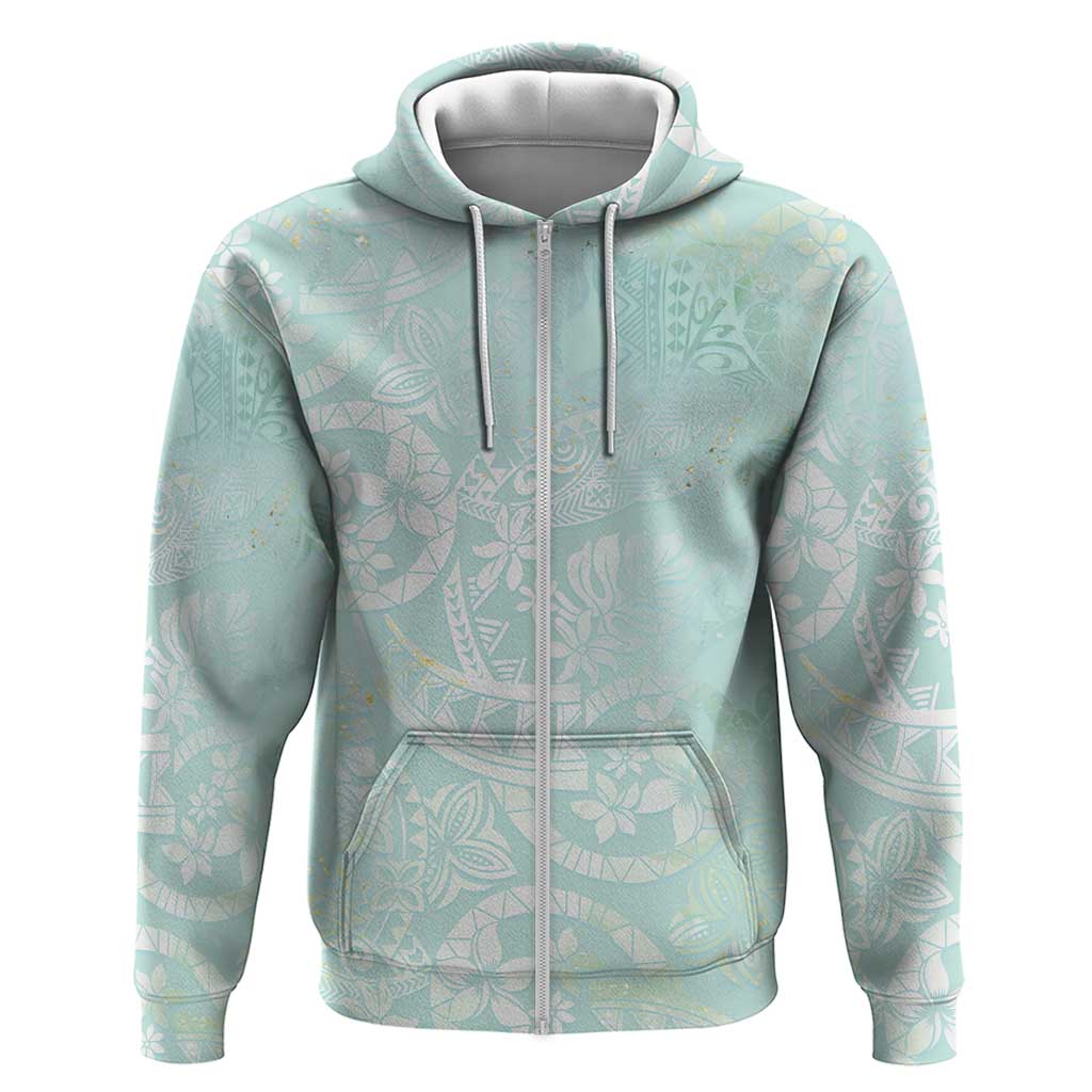 Polynesian Tiare Monstera Seafoam Green Zip Hoodie Liquid Style LT01 Zip Hoodie Green - Polynesian Pride