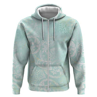 Polynesian Tiare Monstera Seafoam Green Zip Hoodie Liquid Style - Polynesian Pride