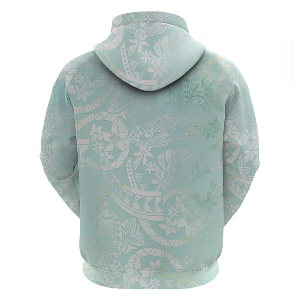 Polynesian Tiare Monstera Seafoam Green Zip Hoodie Liquid Style - Polynesian Pride