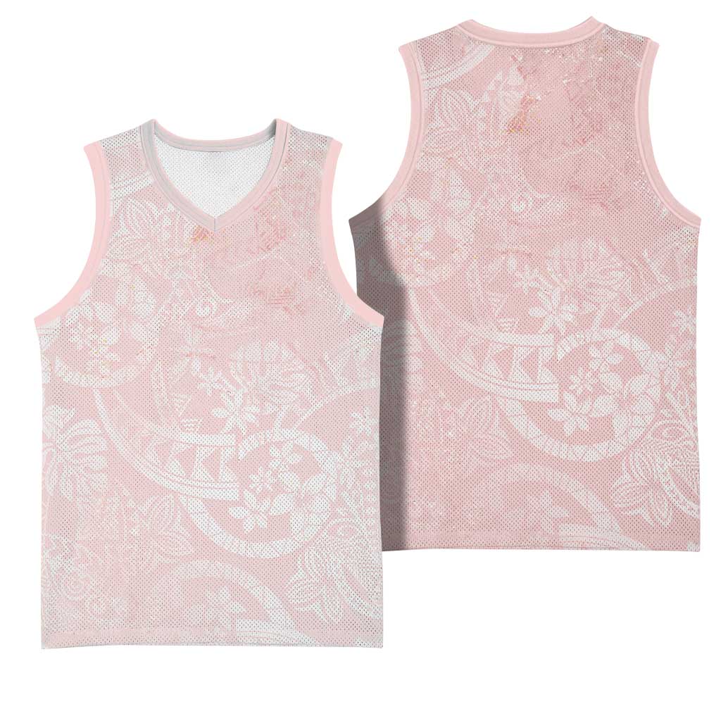 Polynesian Tiare Monstera Soft Pink Basketball Jersey Liquid Style - Polynesian Pride