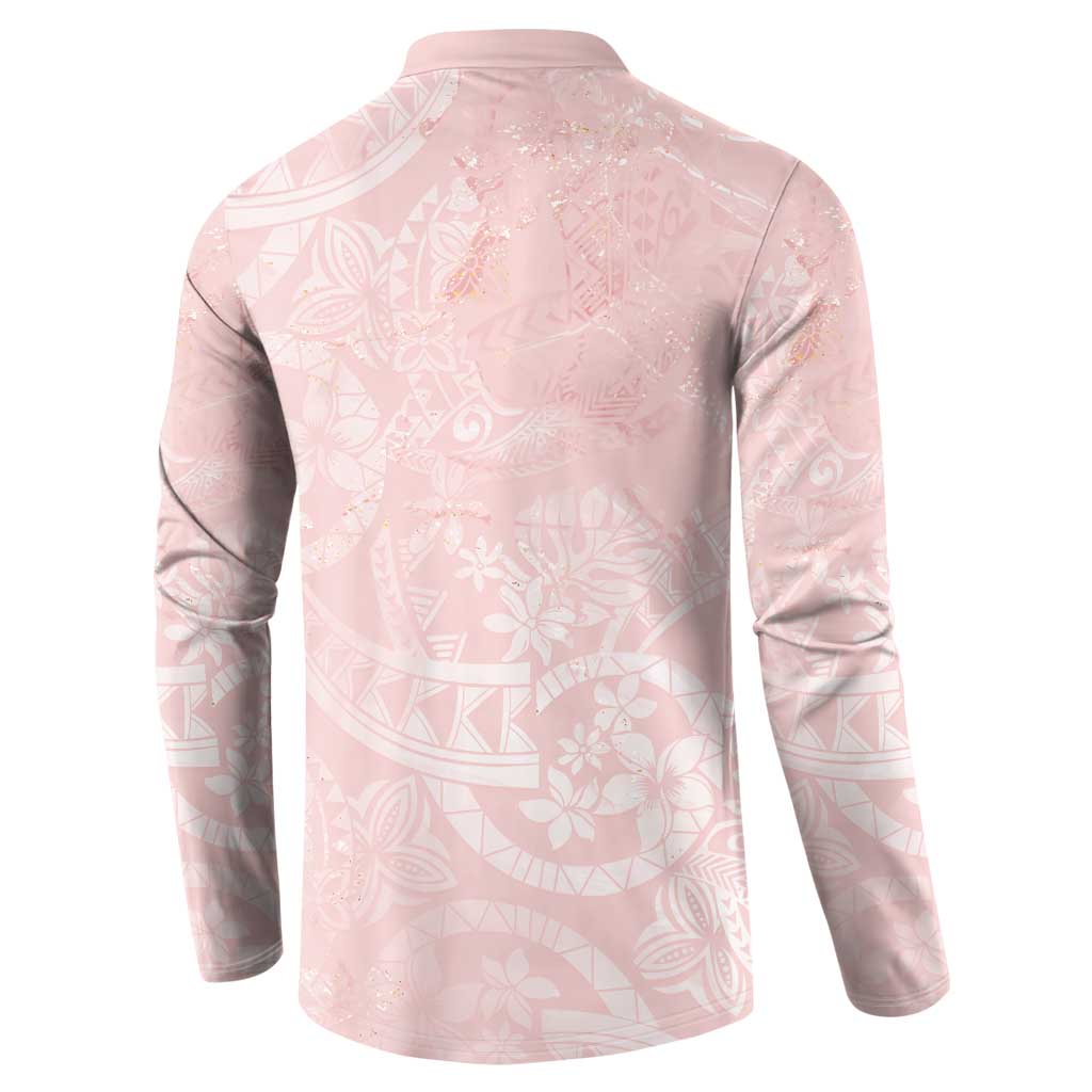 Polynesian Tiare Monstera Soft Pink Button Sweatshirt Liquid Style - Polynesian Pride