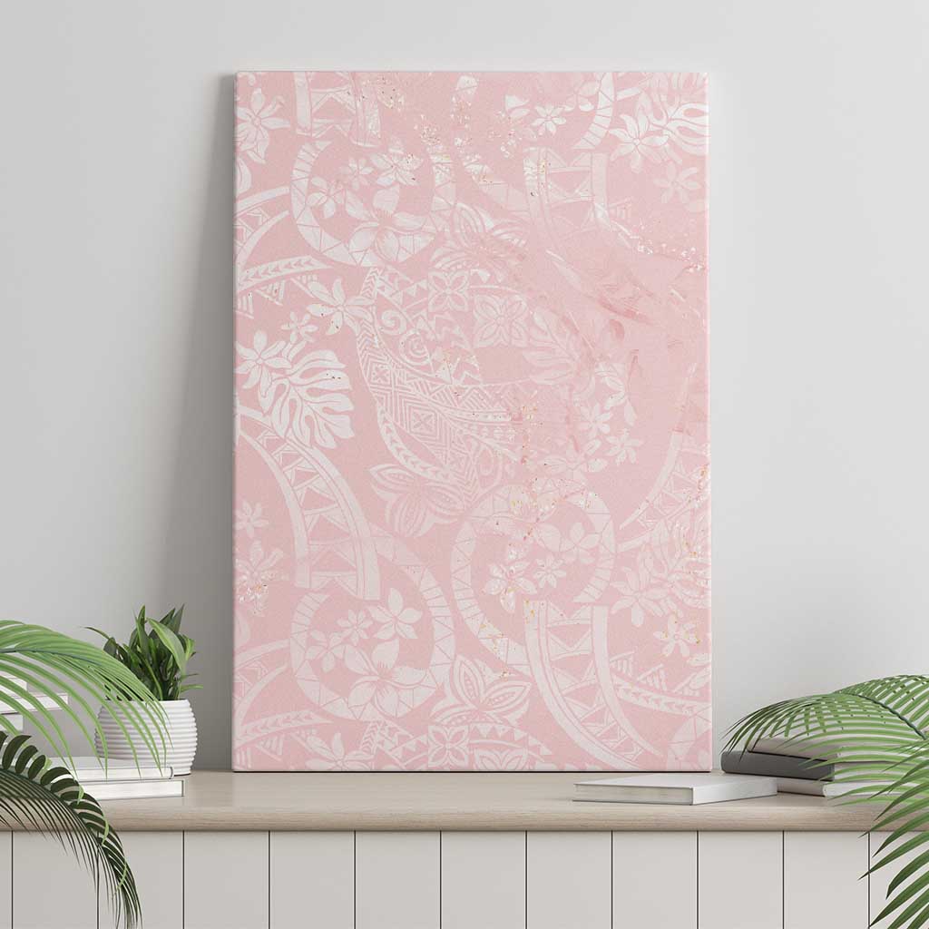 Polynesian Tiare Monstera Soft Pink Canvas Wall Art Liquid Style - Polynesian Pride