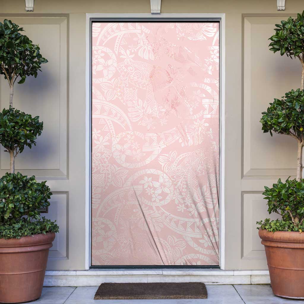 Polynesian Tiare Monstera Soft Pink Door Cover Liquid Style - Polynesian Pride