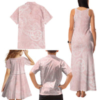 Polynesian Tiare Monstera Soft Pink Family Matching Tank Maxi Dress and Hawaiian Shirt Liquid Style - Polynesian Pride