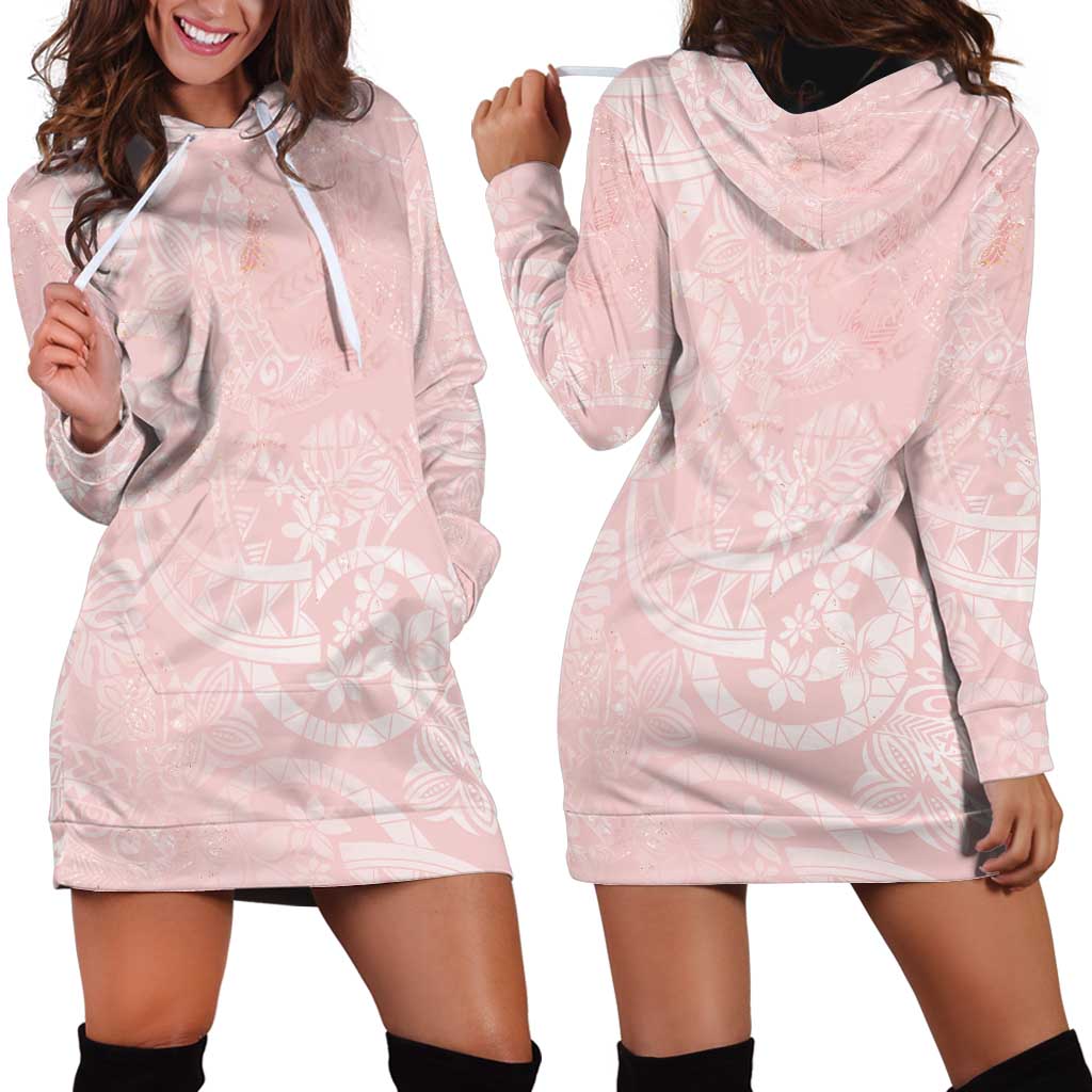 Polynesian Tiare Monstera Soft Pink Hoodie Dress Liquid Style - Polynesian Pride