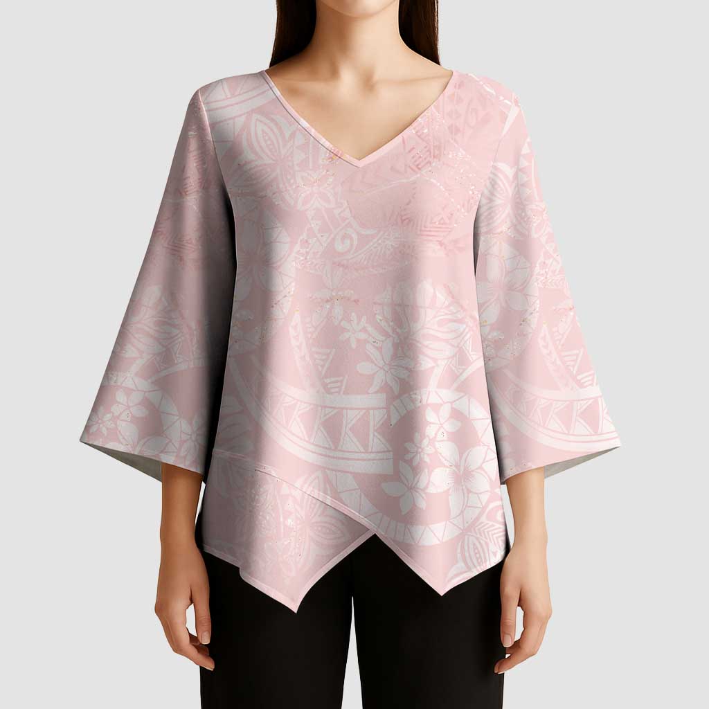 Polynesian Tiare Monstera Soft Pink Kimono Sleeve Blouse Liquid Style - Polynesian Pride