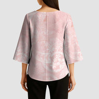 Polynesian Tiare Monstera Soft Pink Kimono Sleeve Blouse Liquid Style - Polynesian Pride
