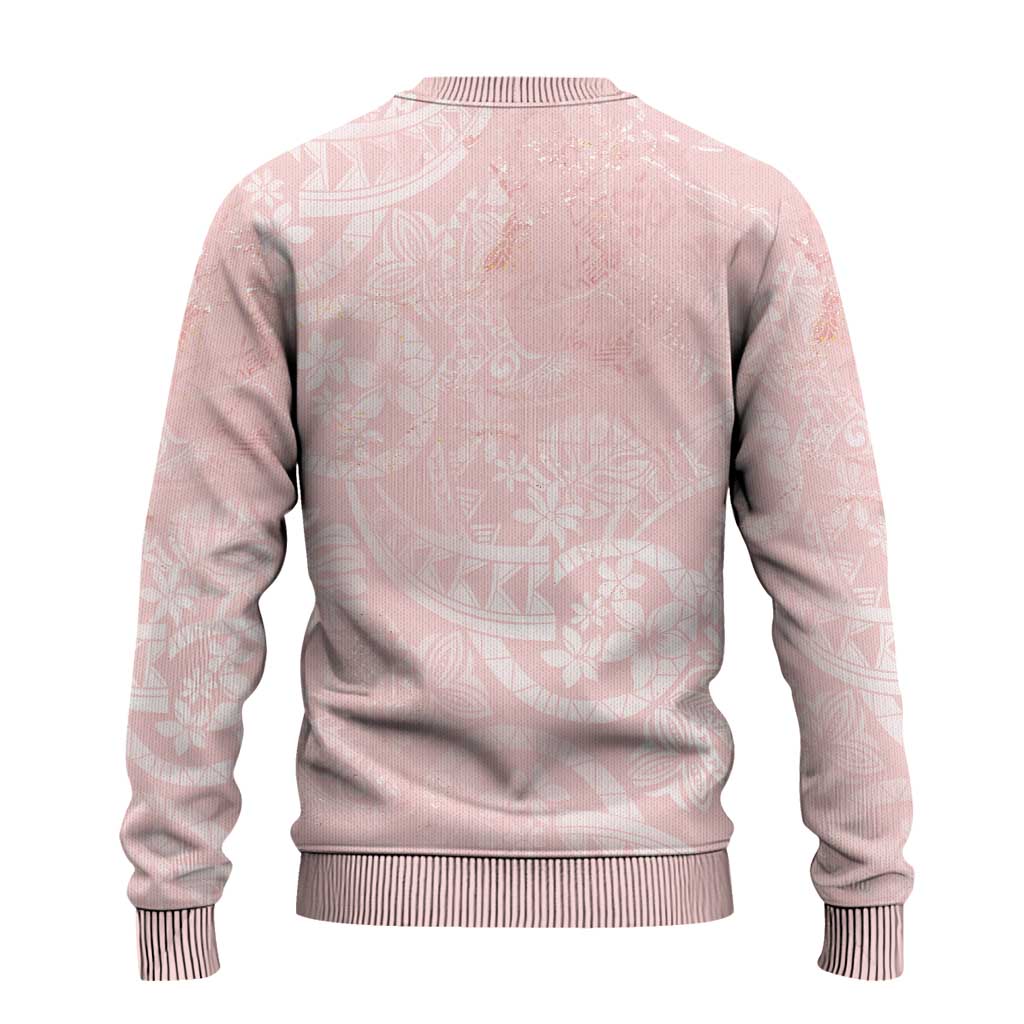 Polynesian Tiare Monstera Soft Pink Ugly Christmas Sweater Liquid Style - Polynesian Pride