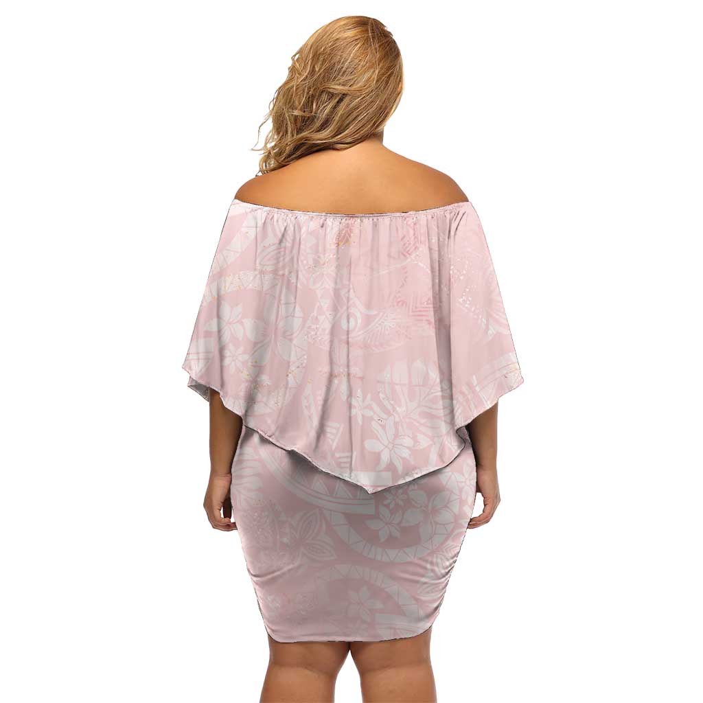 Polynesian Tiare Monstera Soft Pink Off Shoulder Short Dress Liquid Style - Polynesian Pride